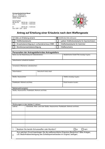 Antrag auf Erteilung einer Erlaubnis nach dem Waffengesetz