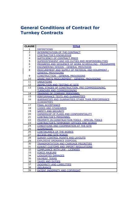 General Conditions Of Contract For Turnkey Contracts Kuwait Oil