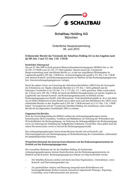 ErlÃ¤uternder Bericht des Vorstands der Schaltbau Holding AG zu ...