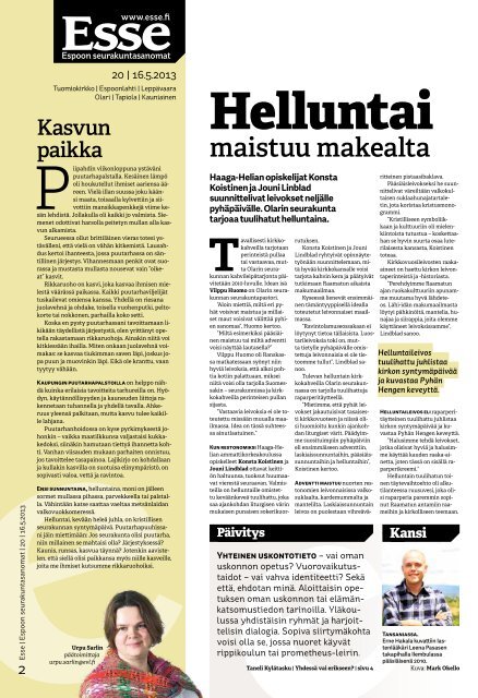 Esse 20/2013 (pdf) - Espoon seurakuntasanomat