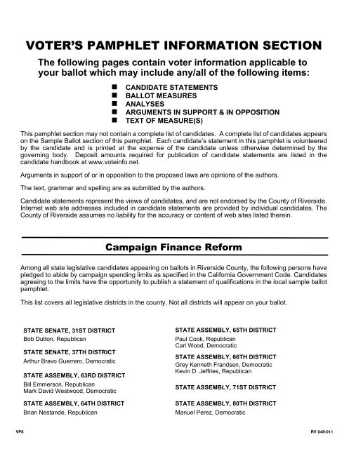 Sample Ballot - Riverside County Registrar of Voters
