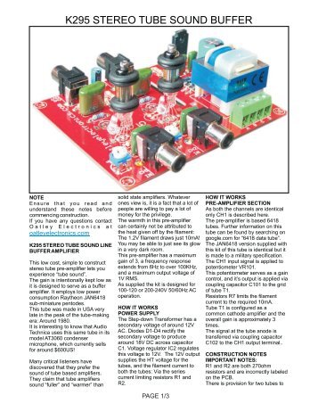 k295 stereo tube sound buffer - Oatley Electronics