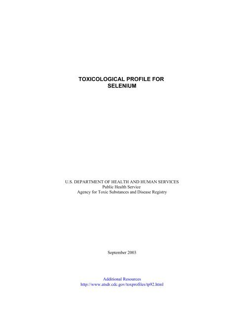 TOXICOLOGICAL PROFILE FOR SELENIUM - Davidborowski.com