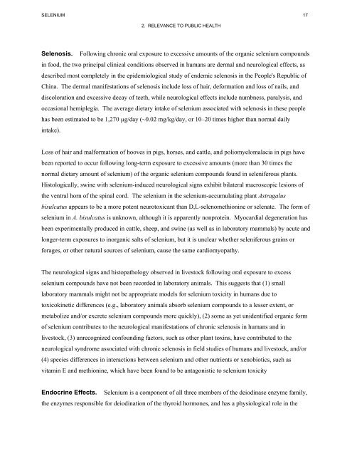 TOXICOLOGICAL PROFILE FOR SELENIUM - Davidborowski.com