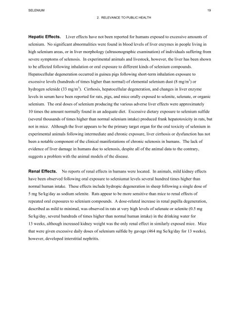 TOXICOLOGICAL PROFILE FOR SELENIUM - Davidborowski.com