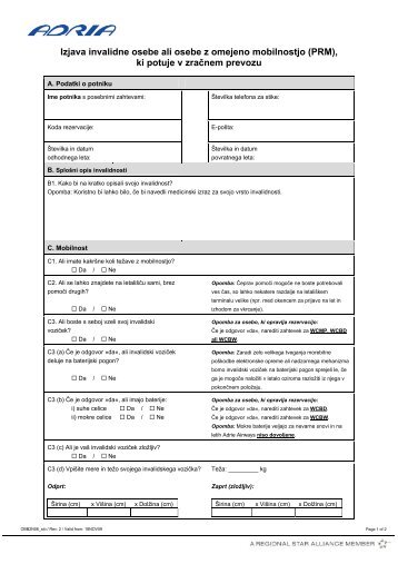 PRM Declaration - Adria Airways