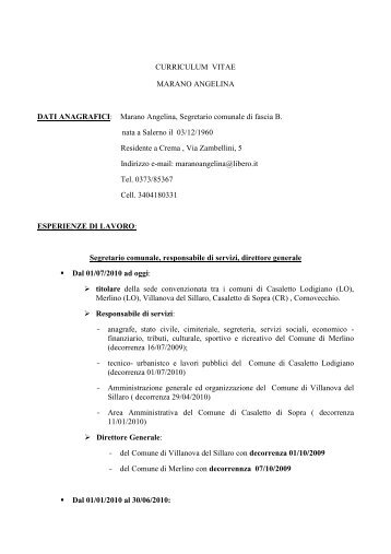 Curriculum Vitae Dott.ssa Marano Angelina - Comune di Merlino