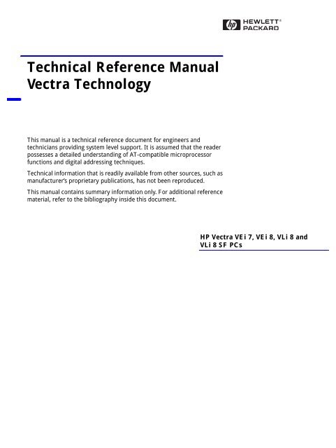 Technical Reference Manual Vectra Technology - Hewlett Packard