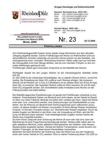 Gruppe Oenologie und Kellerwirtschaft Nr. 23 02.12.2009 Zum ...