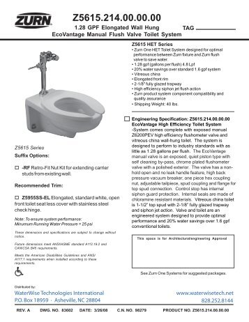 Z5615.214.00.00.00 Toilet with Manual Flush Valve - WaterWise ...