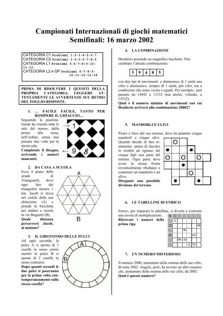 Campionati Internazionali di giochi matematici Semifinali - La Farina