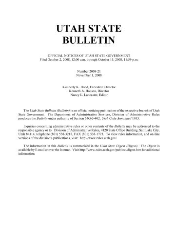 Vol. 2008, No. 21 (11/01/2008) PDF - Administrative Rules - Utah.gov