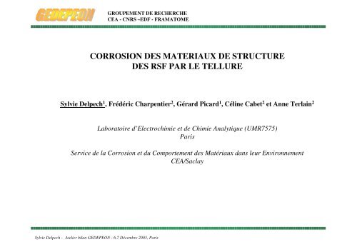 Etude de corrosion par le Tellure dans les milieux ... - gedepeon