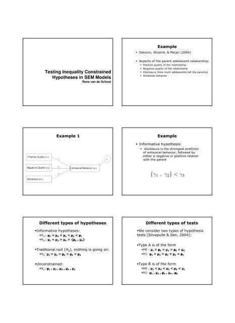 Testing Inequality Constrained Hypotheses in SEM Models