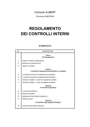 Regolamento dei controlli interni - Comune di MerÃ¬