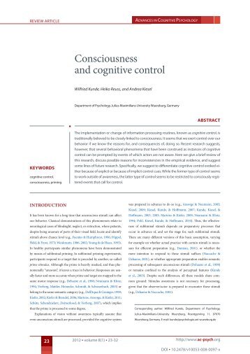 Consciousness and cognitive control