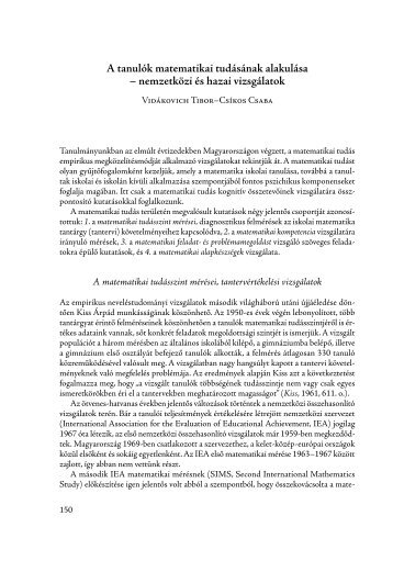 A tanulÃ³k matematikai tudÃ¡sÃ¡nak alakulÃ¡sa â nemzetkÃ¶zi Ã©s hazai ...