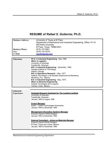 RESUME of Rafael S. Gutierrez, Ph.D. - Faculty.utep.edu - University ...