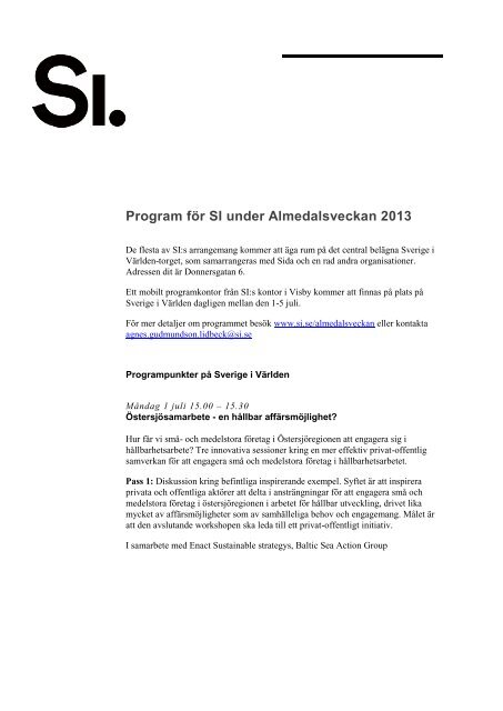 SI-program-Almedalenveckan 2013 - Svenska institutet