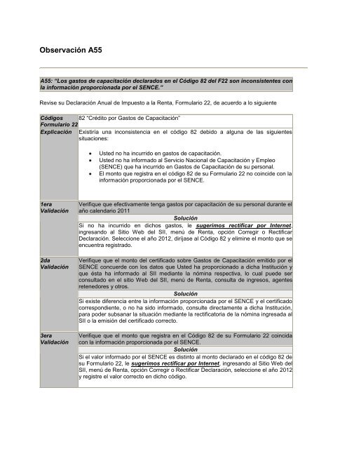 Observación A55 - Servicio de Impuestos Internos