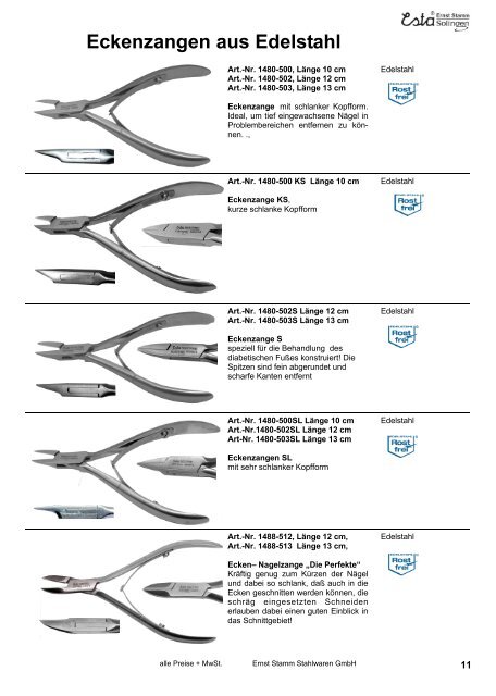 Eckenzangen aus Edelstahl - Ernst Stamm Stahlwaren GmbH