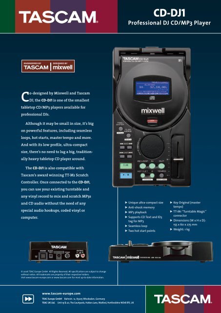 Tascam CD-DJ1, CD-1500, CD-X1700 - Kinovox