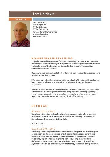 CV Lars Nordqvist 2013-02-16 - G4 Konsult