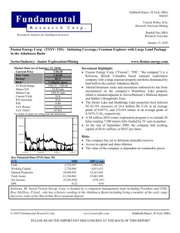 Fission Energy Corp. (TSXV: FIS) âInitiating Coverage ... - Baystreet.ca