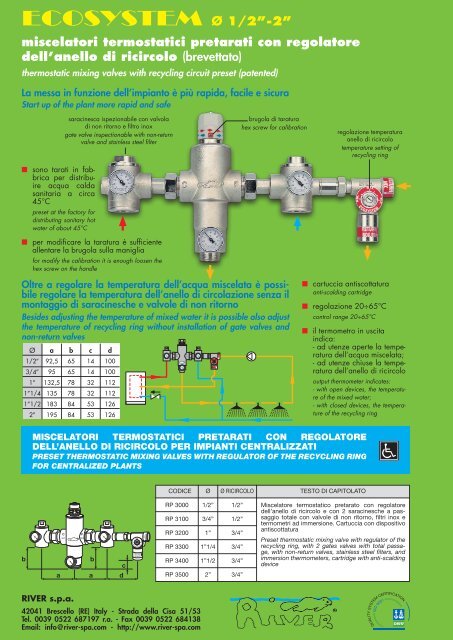 Miscelatori termostatici pretarati e regolabili - con anello ... - River SPA