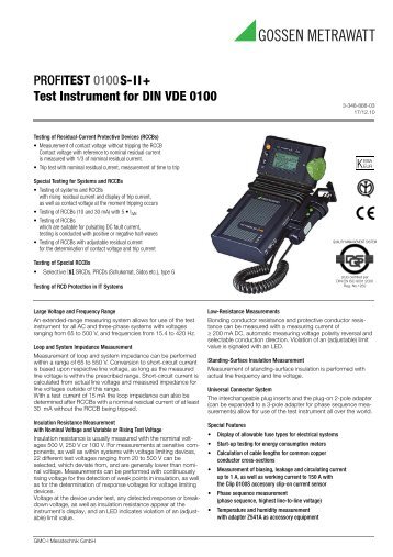 PROFITEST 0100S-II+ Test Instrument for DIN ... - Gossen-Metrawatt