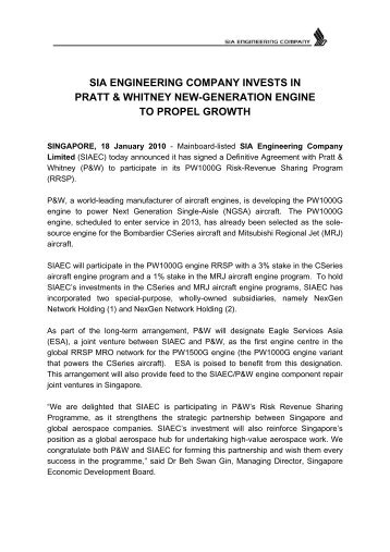 SIA Engineering Company Invests in Pratt & Whitney New ...