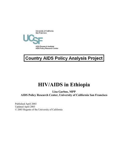 HIV/AIDS in Ethiopia - UCSF - AIDS Research Institute - University of ...