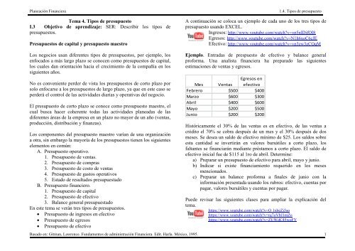 Tema 4. Tipos de presupuesto I.3 Objetivo de aprendizaje: SER ...