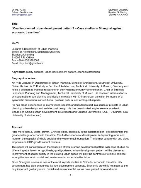 Quality-oriented urban development pattern? â Case studies in ...