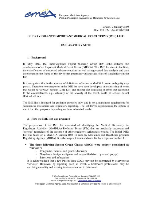 Important Medical Event Terms (IME) list
