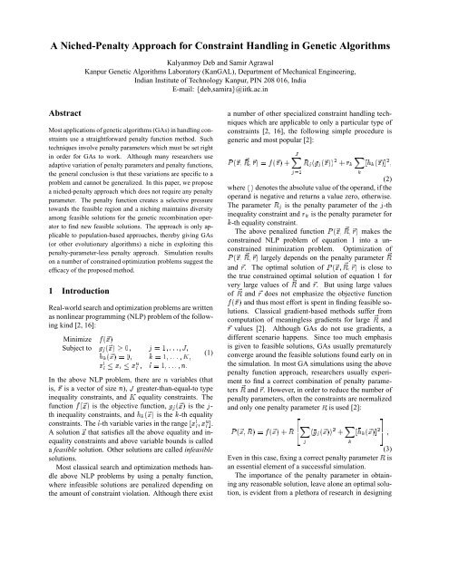 A Niched Penalty Approach For Constraint Handling In Ucsd