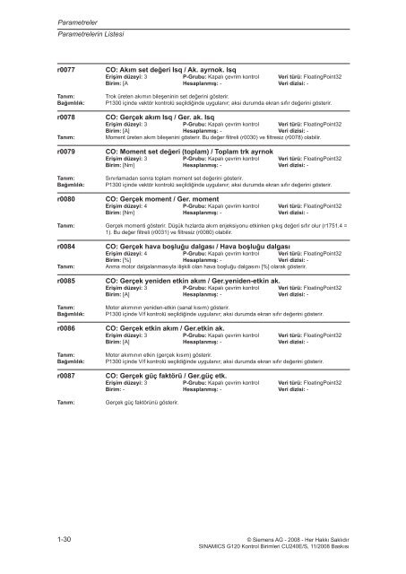 Sinamics G120 Parametre Listesi TR - Teknika Otomasyon
