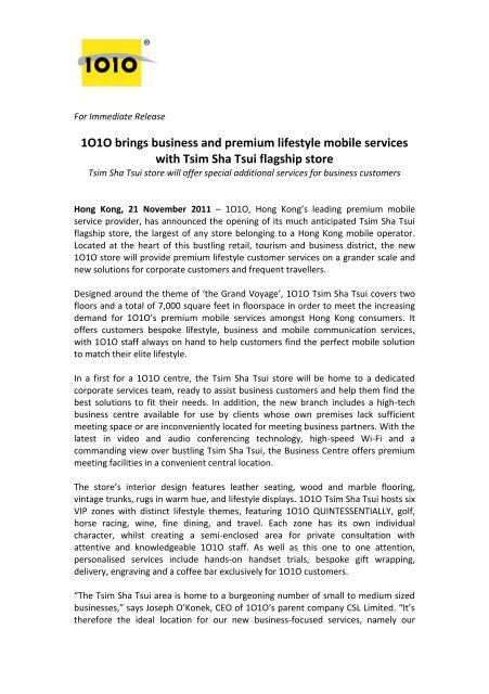 1O1O brings business and premium lifestyle mobile services ... - CSL