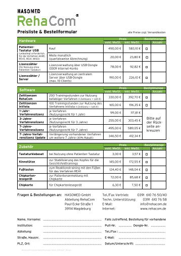 RehaCom Preisliste+Bestellformular ... - der Hasomed GmbH