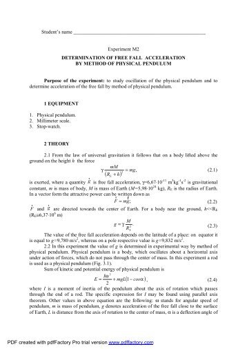 Experiment M2 DETERMINATION OF FREE FALL ... - ELARTU