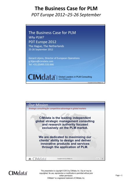 The Business Case for PLM - PDT Europe 2013