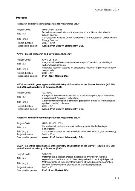 rok 2011 - Fakulta chemickej a potravinÃ¡rskej technolÃ³gie