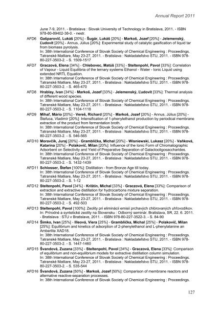 rok 2011 - Fakulta chemickej a potravinÃ¡rskej technolÃ³gie