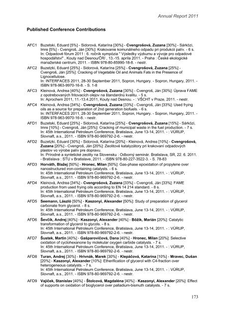 rok 2011 - Fakulta chemickej a potravinÃ¡rskej technolÃ³gie