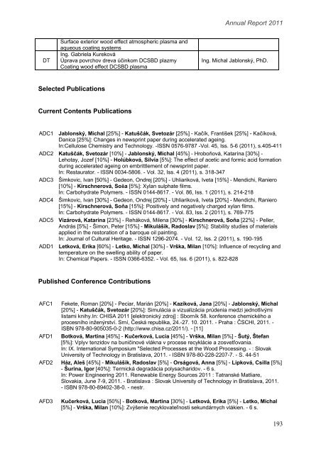 rok 2011 - Fakulta chemickej a potravinÃ¡rskej technolÃ³gie