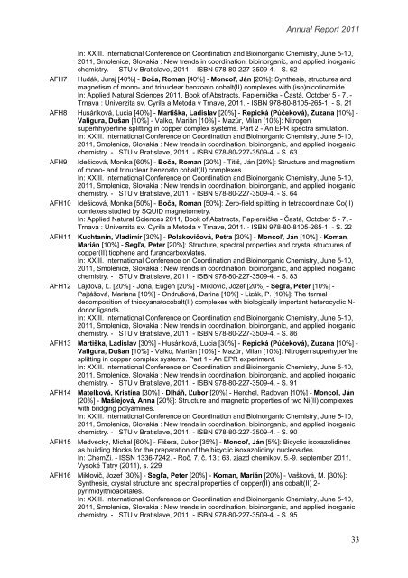 rok 2011 - Fakulta chemickej a potravinÃ¡rskej technolÃ³gie