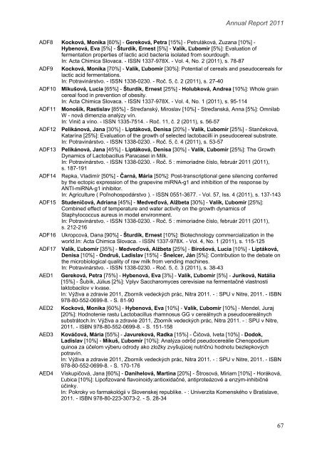 rok 2011 - Fakulta chemickej a potravinÃ¡rskej technolÃ³gie