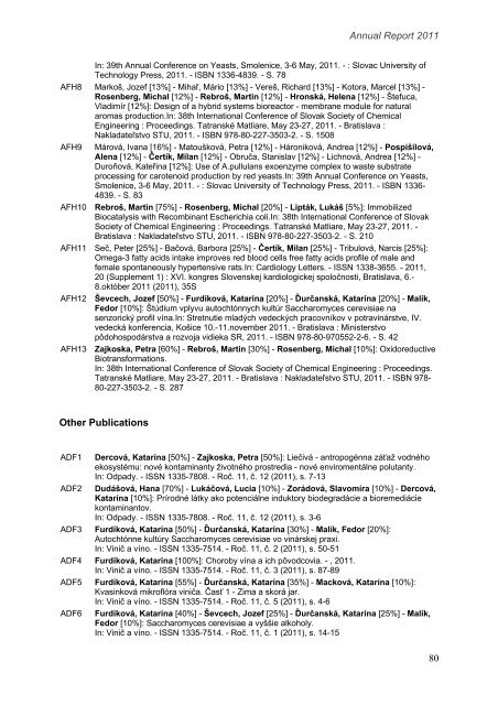 rok 2011 - Fakulta chemickej a potravinÃ¡rskej technolÃ³gie