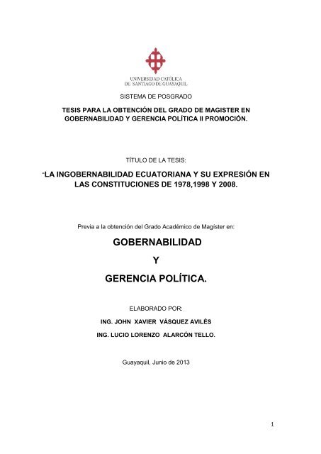 GOBERNABILIDAD Y GERENCIA POLÃTICA.