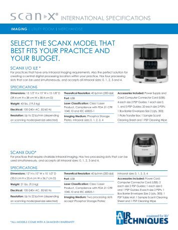 ScanX International Specifications Sell Sheet - Air Techniques, Inc.